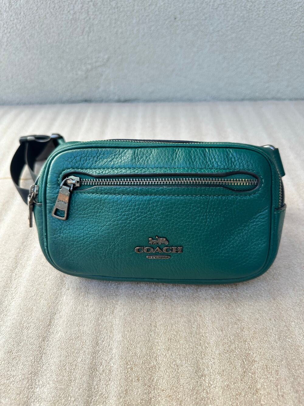 Coach Elias Mini Belt Bag Emerald Green Pebbled Leather Crossbody Waist Bag
